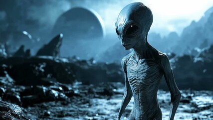 A Mysterious Alien Being exists within an Otherworldly Landscape, captivating every observer with its intrigue