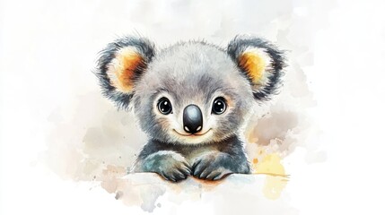 A cute watercolor painting showing a smiling koala bear