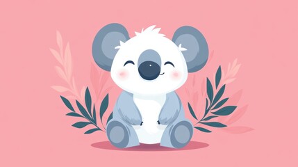 An Adorable Cartoon Koala Bear Smiling Amongst Pretty Green Foliage