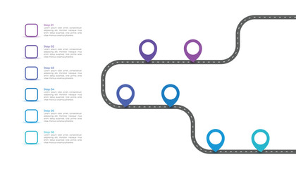 Road Map Infographic Template Design with 6 Steps