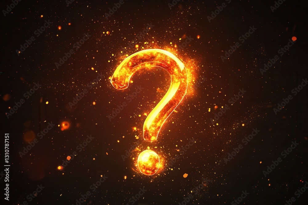 Poster minimalist question mark icon with glowing light bursts in modern flat style against a dark backgrou