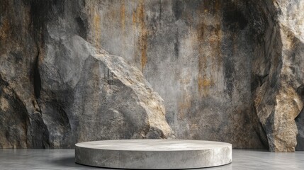 Minimalist Display Podium on Textured Stone Wall for Modern Interiors