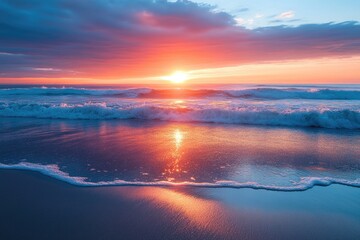 Sunrise Beach Waves Dramatic Sky