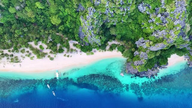 Aerial drone view of a tropical beach in Philippines. near coron island, tourism destination in south east Asia.