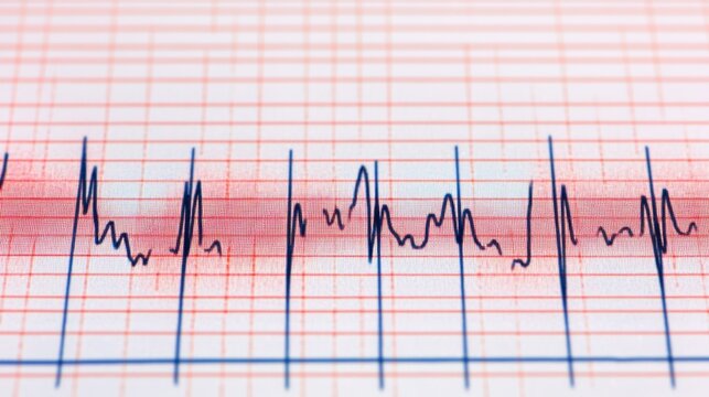 Medical ECG waveform reading on grid paper in studio setting