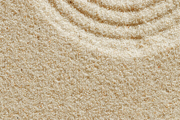 Aesthetic minimal natural sandy background with sandy waves and ripples, light and shadows. Pastel colored zen garden fon for Spa, meditation, relaxation, wellness. Style design concept, copyspace