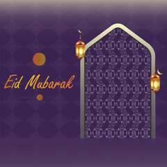 Eid Mubarak greeting card or post for social medias with purple background