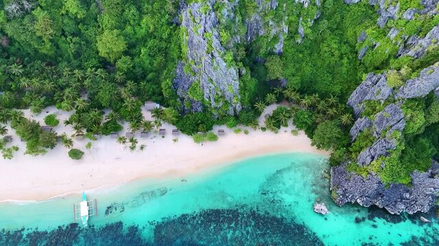Aerial drone view of a tropical beach in Philippines. near coron island, tourism destination in south east Asia.