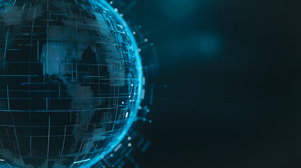 Digital Globe: A mesmerizing depiction of a digital globe, rendered in cool blue tones. Illustrating connectivity and global data transfer.