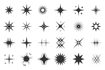 Shine star sparkle vector set. Sparkle star icons. Shine icon. Stars sparkle doodles vector. Set sparkles star symbols vector. Bright sparkle, Star shine sparkle icon, vector illustration.  