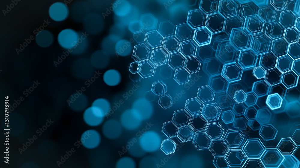 Poster hexagon abstraction in blue: a mesmerizing pattern of interconnected hexagons floats against a blurr