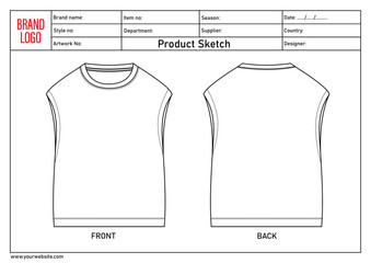 Tank tops technical drawing template with tech pack details