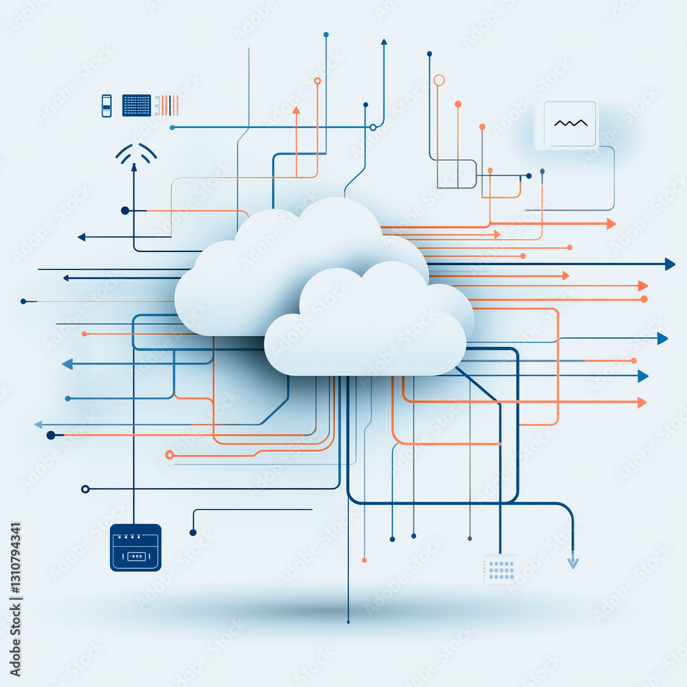 Poster cloud computing: conceptual illustration of interconnected cloud computing symbolizing technology. s
