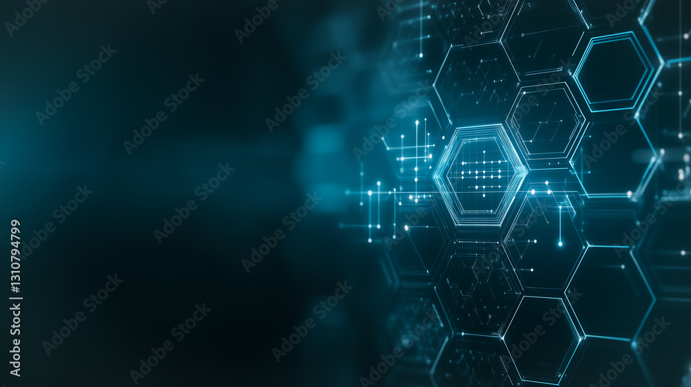 Poster cybernetic hexagons: a mesmerizing, high-tech composition features a network of luminous hexagons in