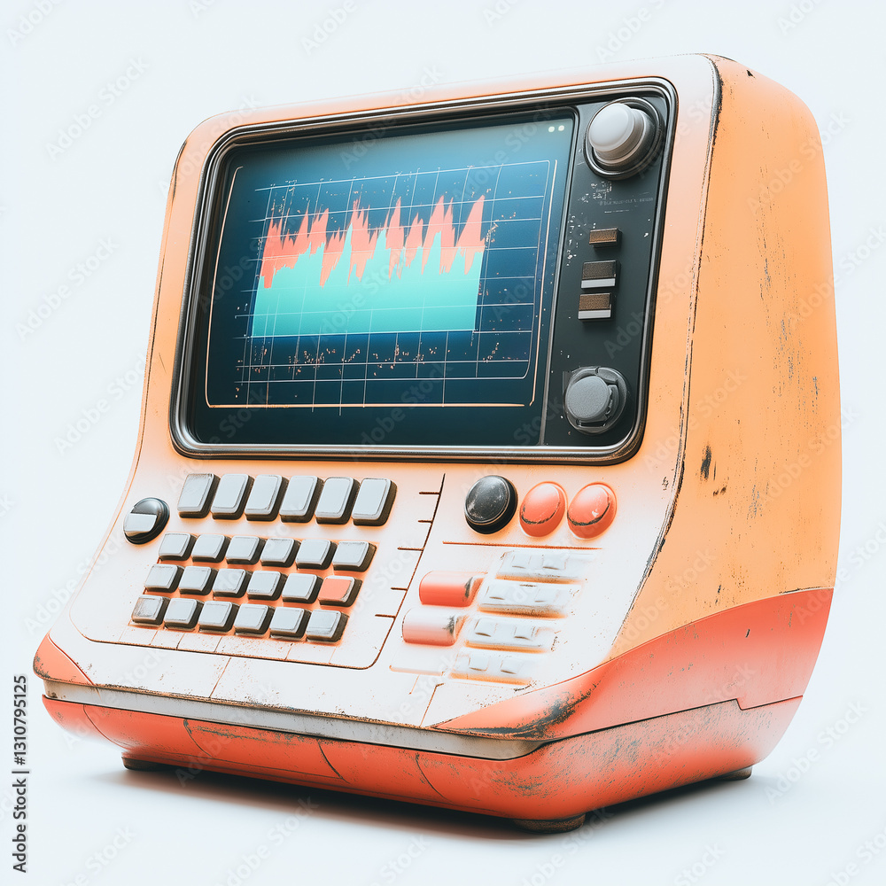 Poster vintage monitoring device: a close-up view of an old monitoring device, displaying dynamic data on i