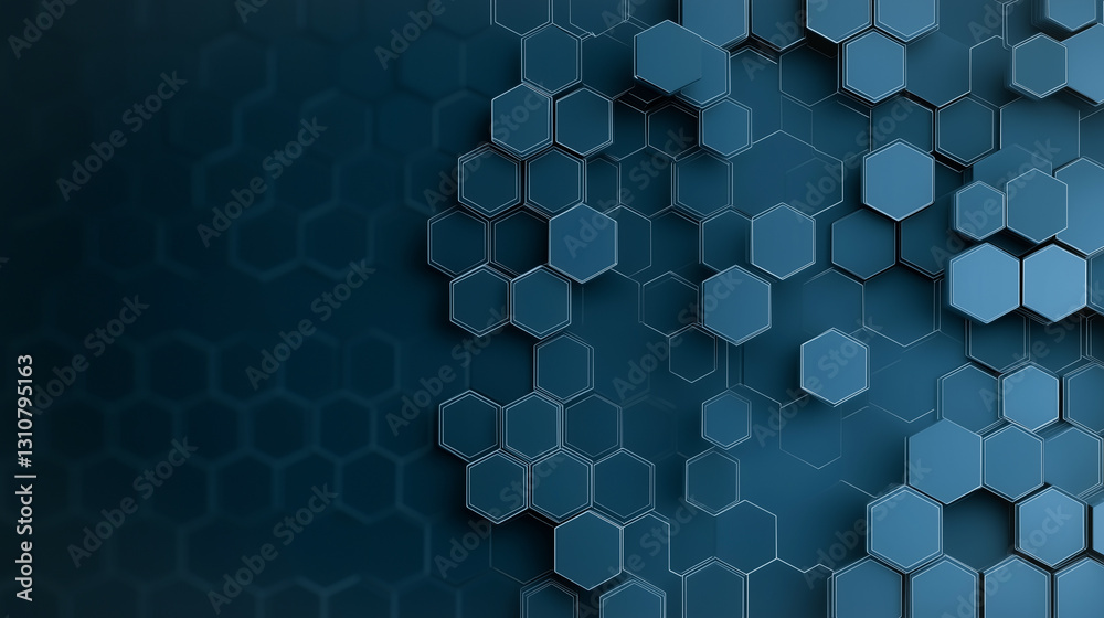 Wall mural abstract hexagon pattern: an abstract, photorealistic design of a 3d blue hexagon pattern. this seam