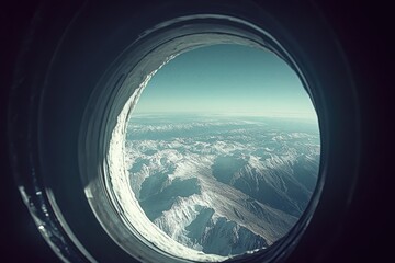 Naklejka premium A View From An Aircraft Window Over Snowy Mountain Ranges