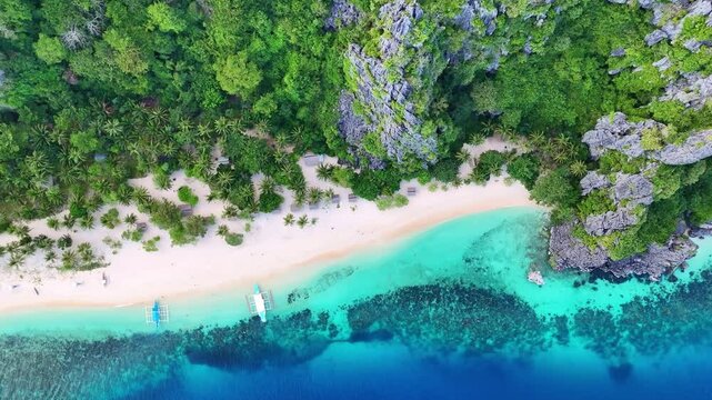 Aerial drone view of a tropical beach in Philippines. near coron island, tourism destination in south east Asia.