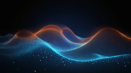 Futuristic Wave Pattern: Abstract digital art with blue and orange dots creating a gradient effect, giving a sense of depth.