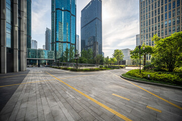 Fototapeta premium Serene Urban Landscape with Modern Architecture and Green Spaces