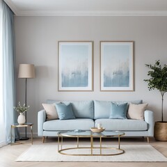 Fototapeta premium Modern Light Blue Living Room Interior Design