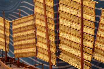 Intricate Details of a Traditional Sailing Ship's Bamboo Sails