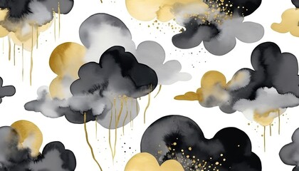Abstract Watercolor Clouds in Gold and Grey