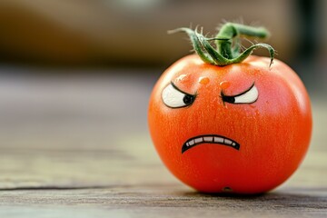 A tomato with face looking angry.