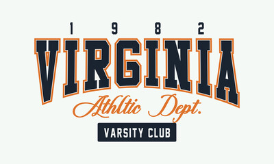 1982 Virginia Athletic Dept. Varsity Club collage slogan tee typography print design. Vector t-shirt graphic or other uses.	