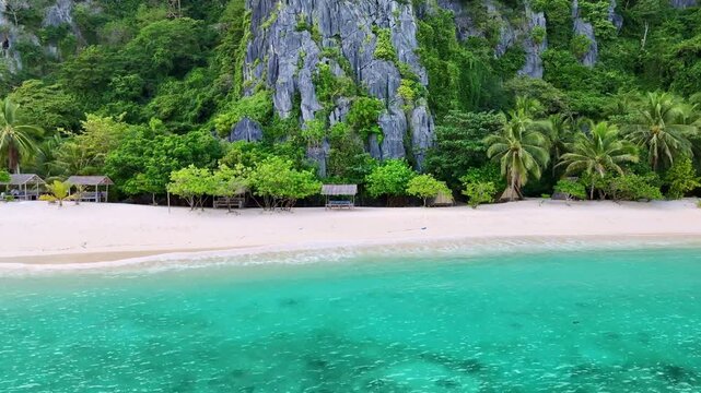 Aerial drone view of a tropical beach in Philippines. near coron island, tourism destination in south east Asia.