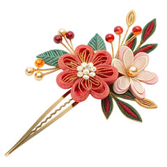 Kanzashi Japanese Hair Ornament Isolated on White Background
