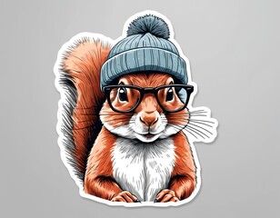 Obraz premium Hipster Squirrel in Winter Hat and Glasses