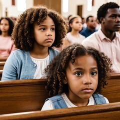 Young Black Sisters Attentively Listening in Church