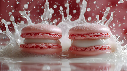 Pink Macarons With Milk Splash