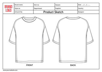 Ladies t shirt technical drawing fashion flat sketch vector illustration template with tech pack details