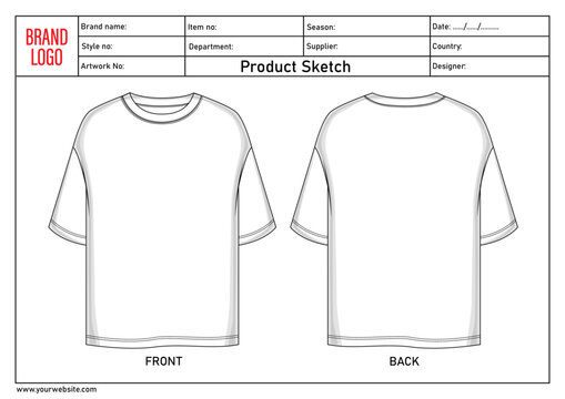 Ladies t shirt technical drawing fashion flat sketch vector illustration template with tech pack details