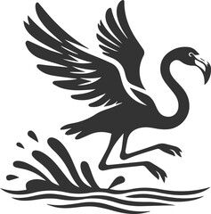 Obraz premium Silhouette of a flamingo taking off from the water animal vector