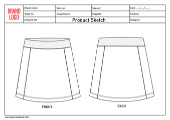 Ladies Skirt Technical drawing fashion flat sketch vector illustration template with tech pack details