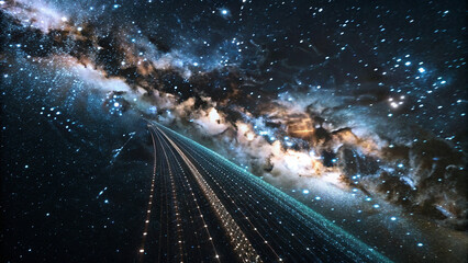 Futuristic Space Scene with Digital Star Streams
