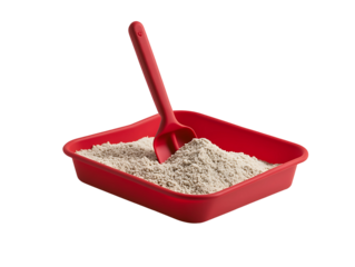 Red Plastic Sandbox with Scoop and Fine Sand On Transparent Background Generative Ai