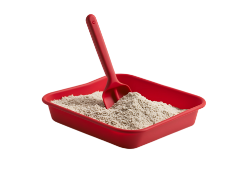 Red Plastic Sandbox with Scoop and Fine Sand On Transparent Background Generative Ai