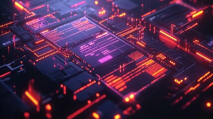 Fototapeta premium Futuristic Digital Circuit Background with Neon Effects