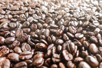 roasted coffee beans background, brown coffee beans.