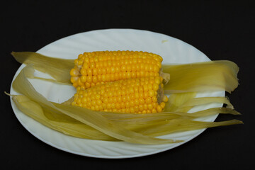   boiled corn with  salt on  black