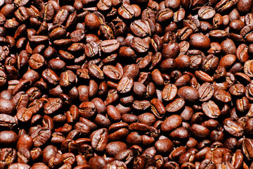 roasted coffee beans background, brown coffee beans.