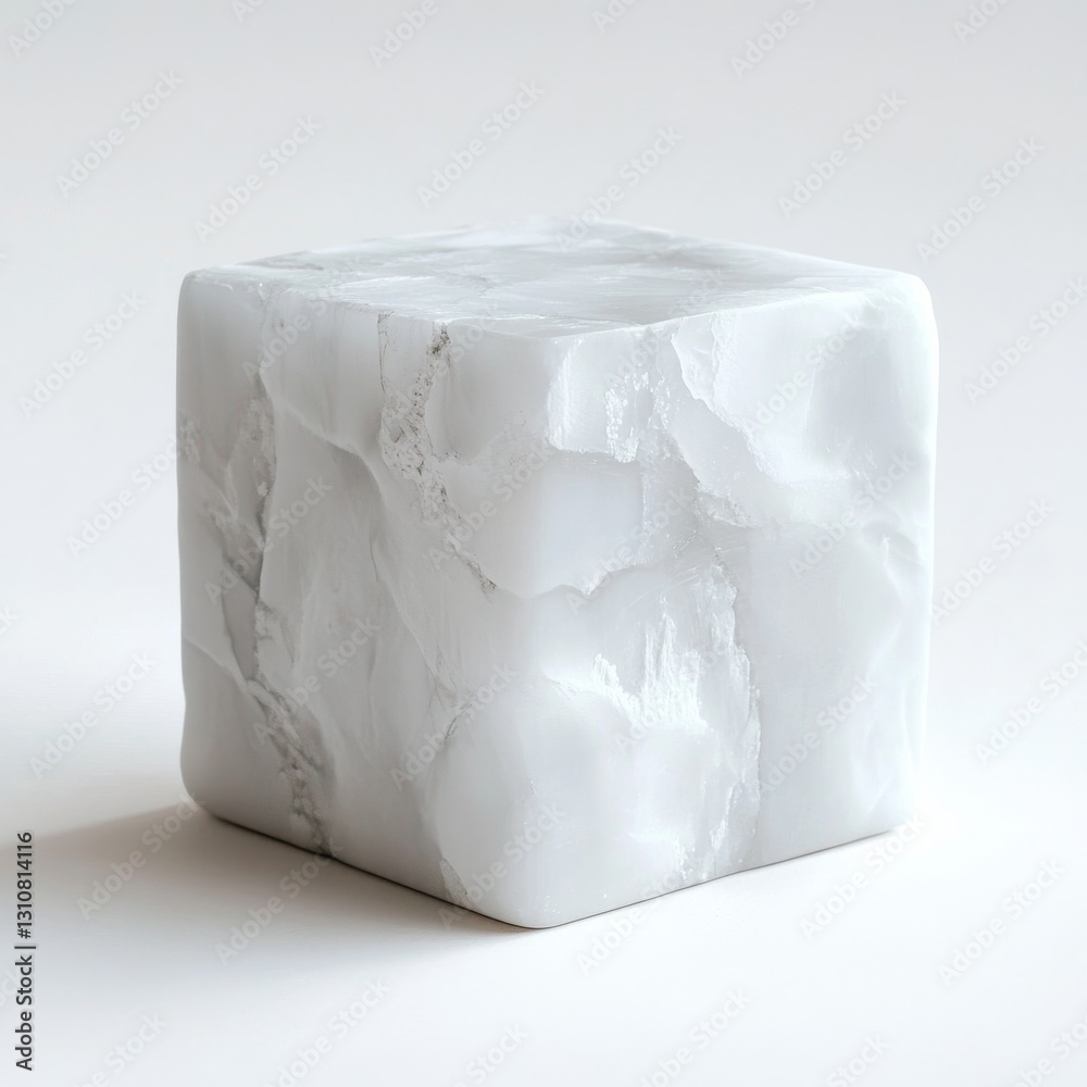 Poster Abstract Textured White Marble Cube on Minimal Background with Clean Shadows and Light, for Presentation or Product Display.