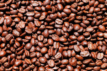 roasted coffee beans background, brown coffee beans.