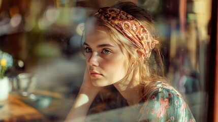 Obraz premium young woman daydreaming by window