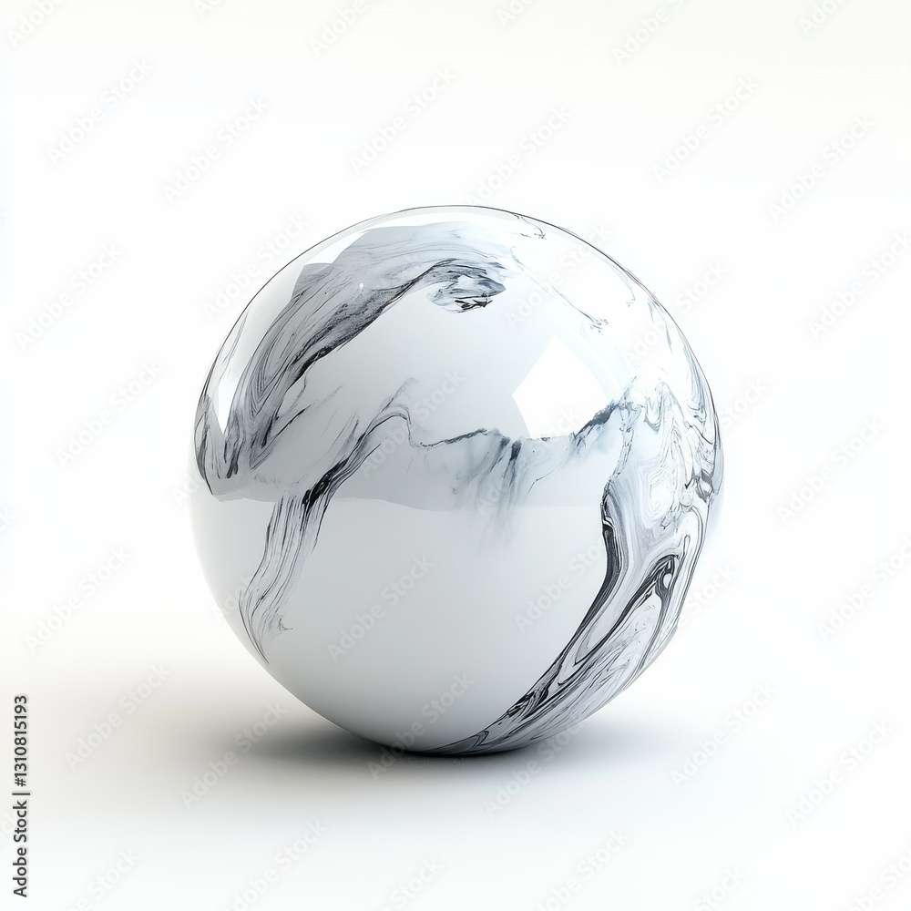 Poster elegant white sphere with black swirls: a minimalist design showcasing a glossy, abstract marbled pa