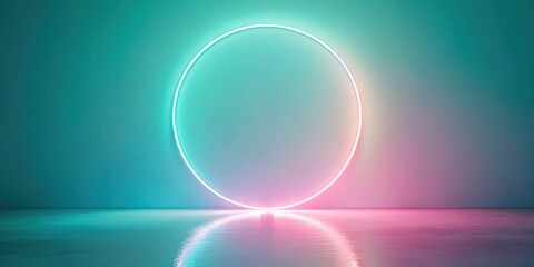 Illuminated Oval Frame in a Dreamlike Setting with Teal and Pink Gradient Background